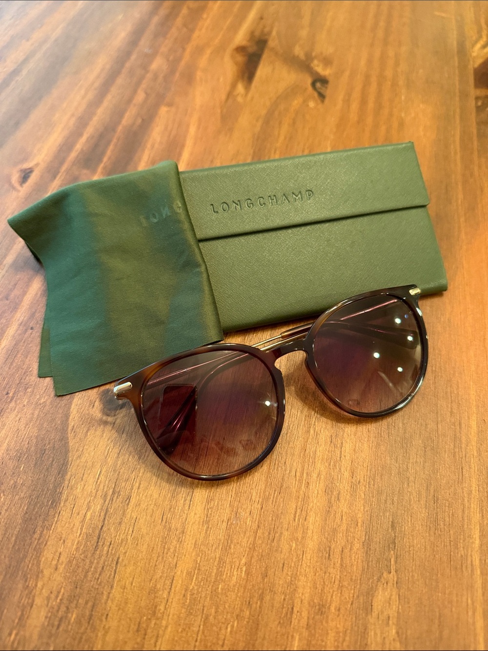 Longchamp Brown Tortoiseshell Frame Sunglasses with Brown Gradient Lenses